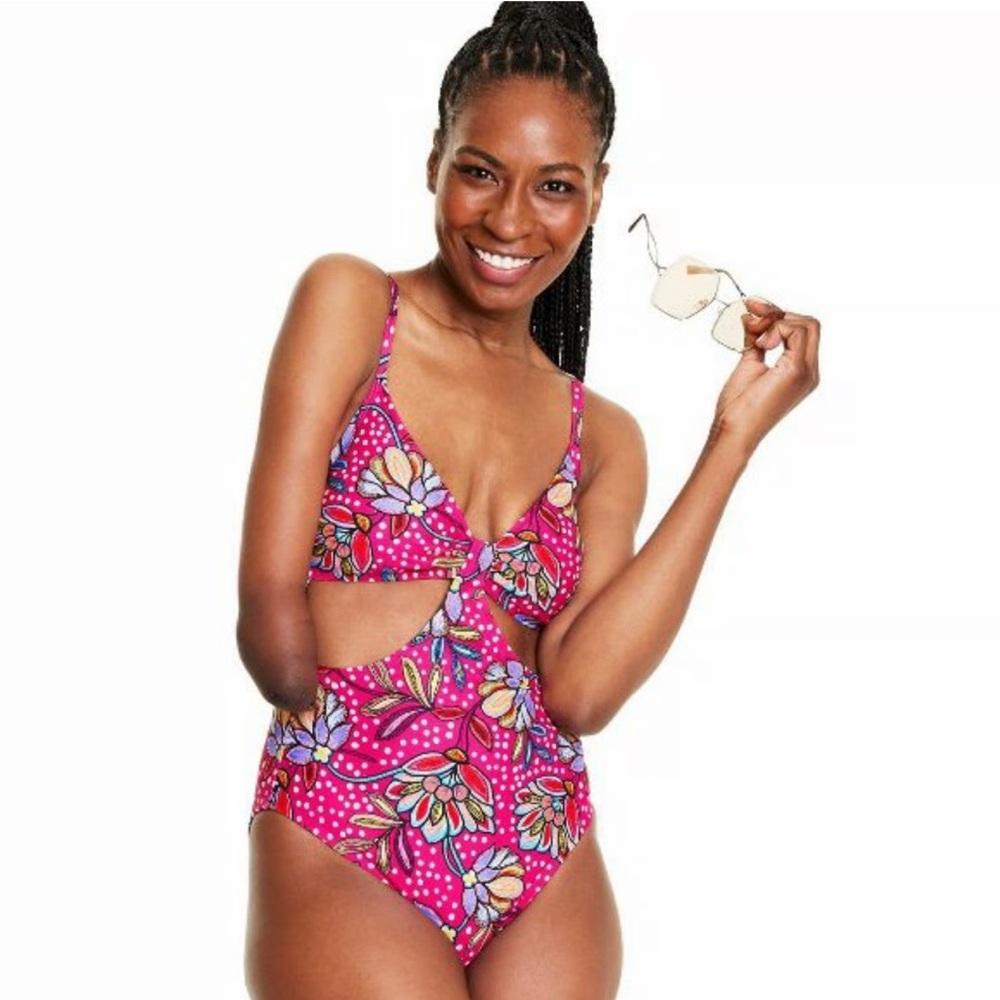 Tabitha Brown for Target pink floral print cutout one piece swimsuit -XL